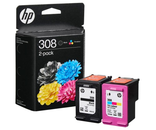 2 Cartouches Originales, HP 308 Noir + Couleur ~ 120 pages