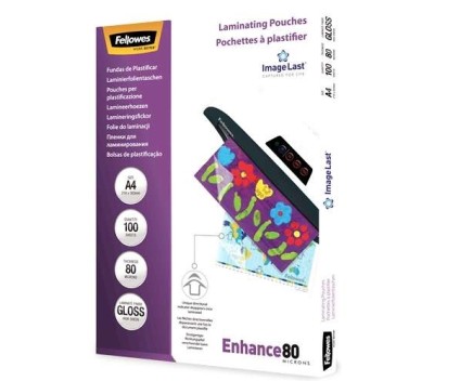Fellowes Lot de 100 pochettes de plastification brillantes A4 - 80 microns - Haute qualité - Transparentes