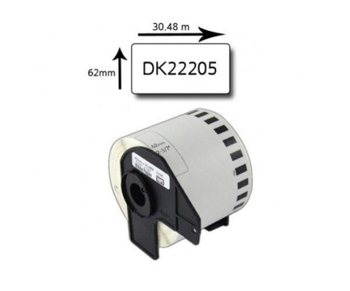 Étiquette Compatible Brother DK22205 62mm x 30.48m Rouleau Blanc