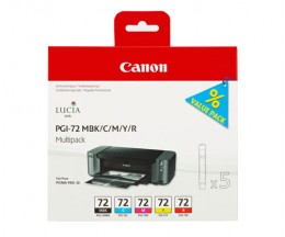 5 Cartouches Originales, Canon PGI-72 MBK / C / M / Y / R 14ml