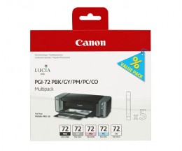 5 Cartouches Originales, Canon PGI-72 PBK / GY / PM / PC / CO 14ml