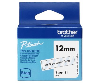 Ruban Original Brother BTAG-131 noir sur transparent 12mm x 4m