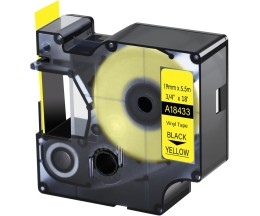 Ruban Compatible DYMO 18433 Vinyl Noir / Jaune 19mm x 5.5m