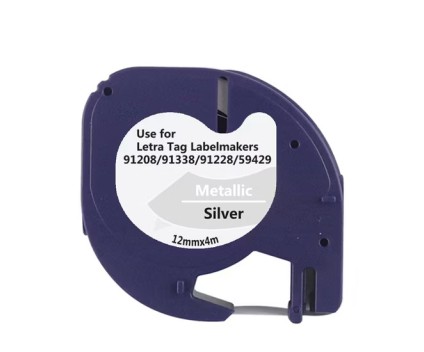 Ruban Compatible DYMO S0721730 12m x 4m Texte noir sur fond métallique