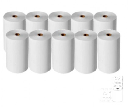 10 Rouleaux de papier thermique 75x55x12mm