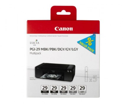 6 Cartouches Original, Canon PGI-29 MBK / PBK / DGY / GY / LGY / CO