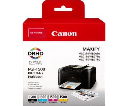 4 Cartouches Originales, Canon PGI-1500 Noir 12ml + Couleur 4.5ml ~ 400 / 300 Pages