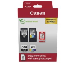 2 Cartouches Originales, Canon PG-540 / CL-541 Noir 8ml + Couleur 8ml + 50 Feuilles 10x15cm