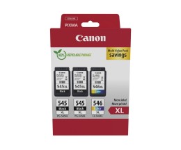 3 Cartouches Originales, 2 Canon PG-545 XL Noir 15ml + 1 CL-546 XL Couleur 13ml