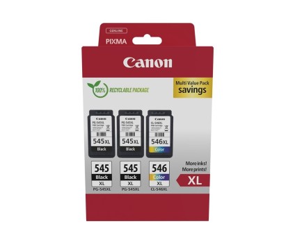 3 Cartouches Originales, 2 Canon PG-545 XL Noir 15ml + 1 CL-546 XL Couleur 13ml