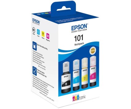 4 Cartouches Originales, Epson T03V6 / 101 Noir 127ml + Couleurs 70ml
