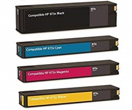 4 Cartouches Compatibles, HP 973X Noir 182ml + Couleur 85ml ~ 10.000 / 7.000 Pages